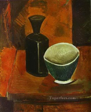  Cuenco Pintura - Cuenco verde y botella negra Cubismo de 1908